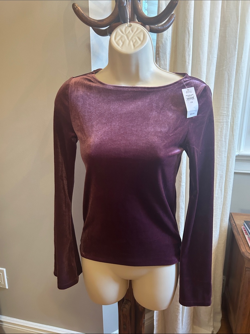 GAP Velvet Long-Sleeve Top in Plum